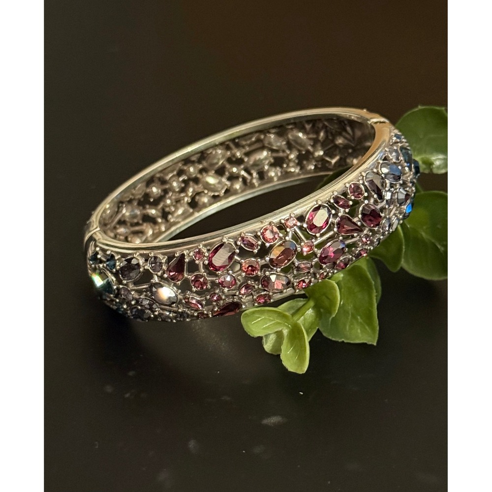 Brighton One Love Bangle Bracelet Silver Plated Multi Color Crystal Hinged Cuff - Picture 6 of 11